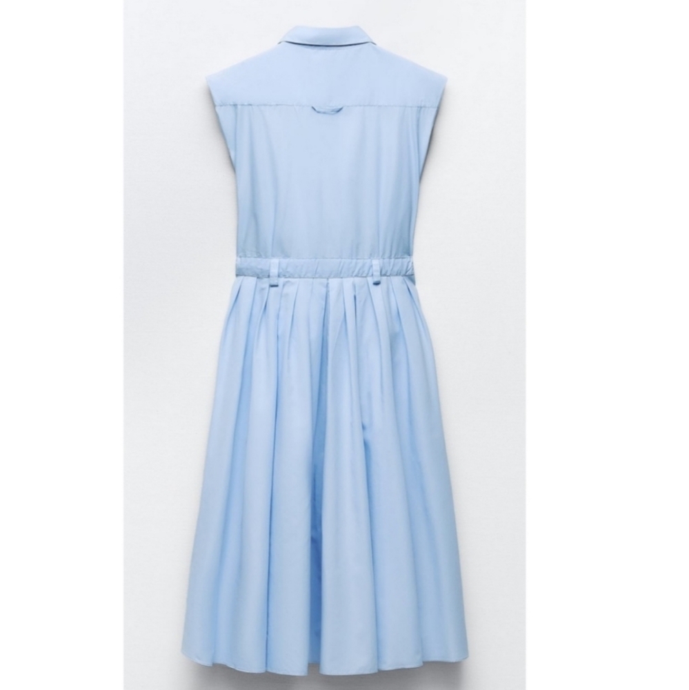Zara  Poplin Sleeveless Collared Shirt Midi Dress Blue - Picture 14 of 16